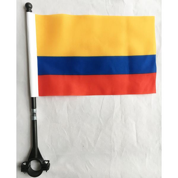 colombia bike flag 14x21 cm polyester waterproof colombian bicycle safety flags with black plastic stick and base
colombia bike flag 14x21 cm polyester waterproof colombian bicycle safety flags with black plastic stick and base