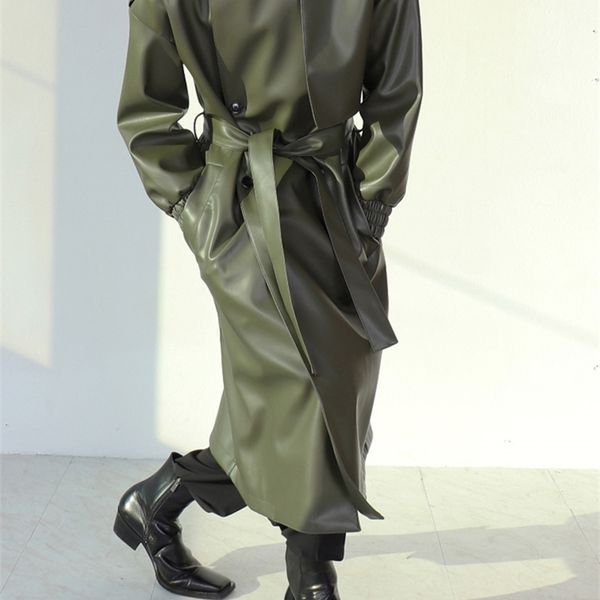 men's leather faux mauroicardi spring autumn long oversized armygreen black trench coat men sashes loose luxury designer clothes 220913
men's leather faux mauroicardi spring autumn long oversized armygreen black trench coat men sashes loose luxury designer clothes 220913