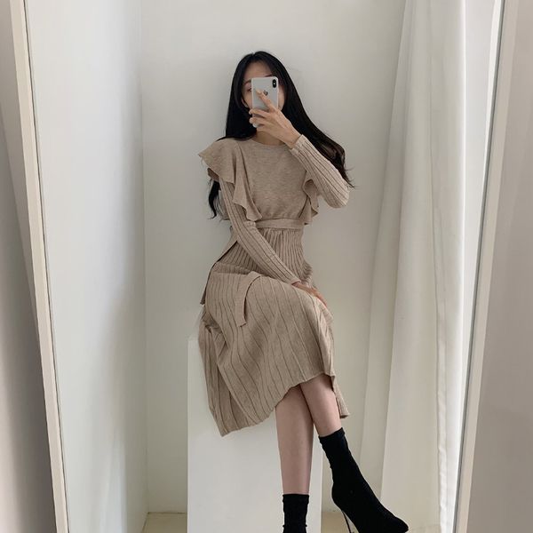 8535 autumn and winter french vintage ruffled frilled belt tie knit dress sweater long skirt woman, Black;gray
8535 autumn and winter french vintage ruffled frilled belt tie knit dress sweater long skirt woman, Black;gray