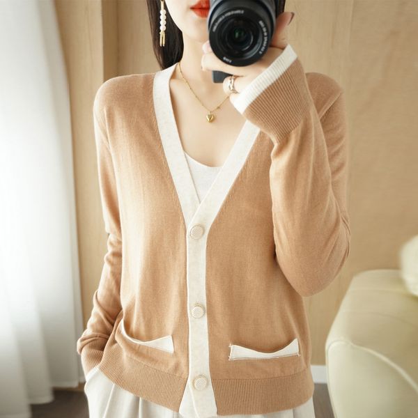 women s sweaters early autumn knitted cardigan v neck loose thin sweater 220913, White;black
women s sweaters early autumn knitted cardigan v neck loose thin sweater 220913, White;black