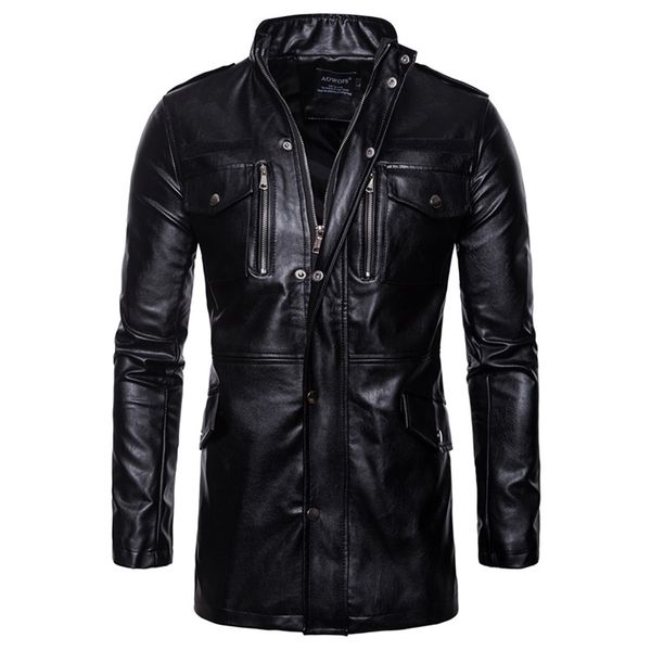 men's leather faux autumn motorcycle jacket men long windbreaker coat pu male multi-pocket 220913, Black
men's leather faux autumn motorcycle jacket men long windbreaker coat pu male multi-pocket 220913, Black