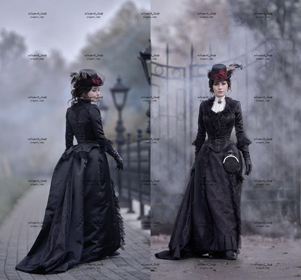 victorian steampunk gothic bustle prom dress with train long sleeve black lace vintage costume vampire ball gown evening dress, Black;red
victorian steampunk gothic bustle prom dress with train long sleeve black lace vintage costume vampire ball gown evening dress, Black;red