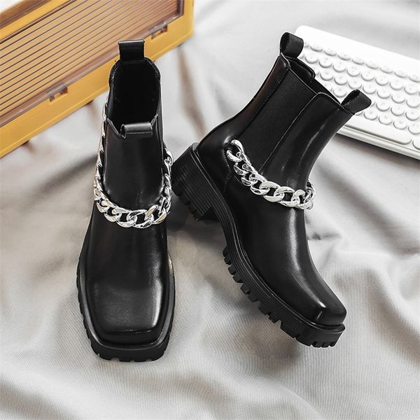 boots men sqaure toe platform chelsea casual split leather ankle male footwear chain design chunky shoes 220913, Black
boots men sqaure toe platform chelsea casual split leather ankle male footwear chain design chunky shoes 220913, Black