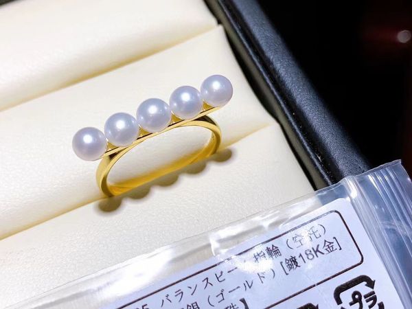 Image of 22090504 Jewelry ring 5 4.5-5mm aka pearl au750 yellow gold plated sterling 925 silver adjustable balance beam