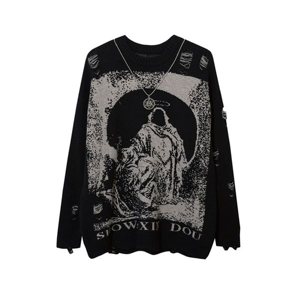 men's sweaters send necklace ripped oversize frayed knitted long sleeve harajuku streetwear pullovers gothic men y2k women sweater 2209, White;black
men's sweaters send necklace ripped oversize frayed knitted long sleeve harajuku streetwear pullovers gothic men y2k women sweater 2209, White;black