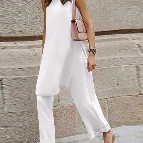 women's two piece pants fashion 2pcs sets women asymmetrical side slit sleeveless long tank casual folding wide leg trousers celmia str, White
women's two piece pants fashion 2pcs sets women asymmetrical side slit sleeveless long tank casual folding wide leg trousers celmia str, White