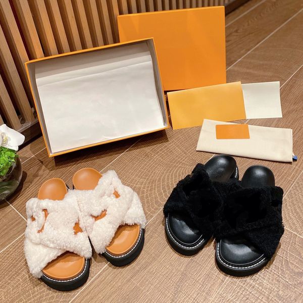 wool slides shearling sandals flat comfort mule designer slippers fluffy crossover straps leather rubber sole fashion indoor size 35-42, Black 
wool slides shearling sandals flat comfort mule designer slippers fluffy crossover straps leather rubber sole fashion indoor size 35-42, Black