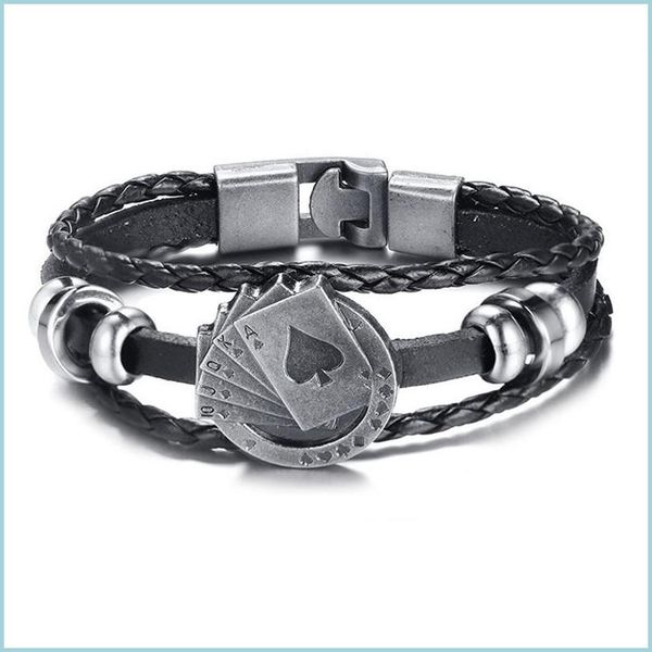 id identification lucky vintage mens leather bracelet playing cards charm mtilayer braided women pseira mascina drop delivery sport1 dhhn5, Black
id identification lucky vintage mens leather bracelet playing cards charm mtilayer braided women pseira mascina drop delivery sport1 dhhn5, Black