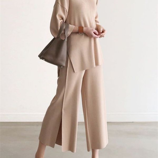 women's two piece pants women knitted sweater two pieces sets spring autumn v-neck loose pullovers sweater wide-leg pants knitwear 2pc, White
women's two piece pants women knitted sweater two pieces sets spring autumn v-neck loose pullovers sweater wide-leg pants knitwear 2pc, White