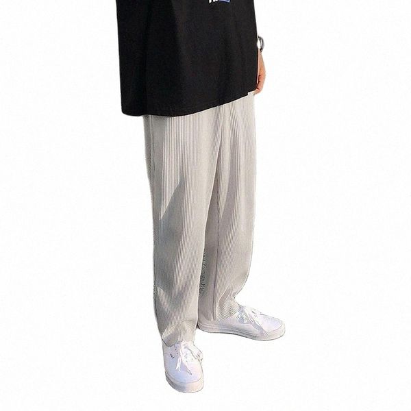 men's pants summer pleated pants straight wide leg elastic mid waist casual mans loose nine points solid color streetwear ice silk trou, Black
men's pants summer pleated pants straight wide leg elastic mid waist casual mans loose nine points solid color streetwear ice silk trou, Black