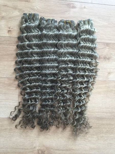 silver gray deep wave brazilian weft hair extension unprocessed curly grey weave bundles salt and pepper weft 100g/pack fashion new 10-24inc, Black;brown 
silver gray deep wave brazilian weft hair extension unprocessed curly grey weave bundles salt and pepper weft 100g/pack fashion new 10-24inc, Black;brown