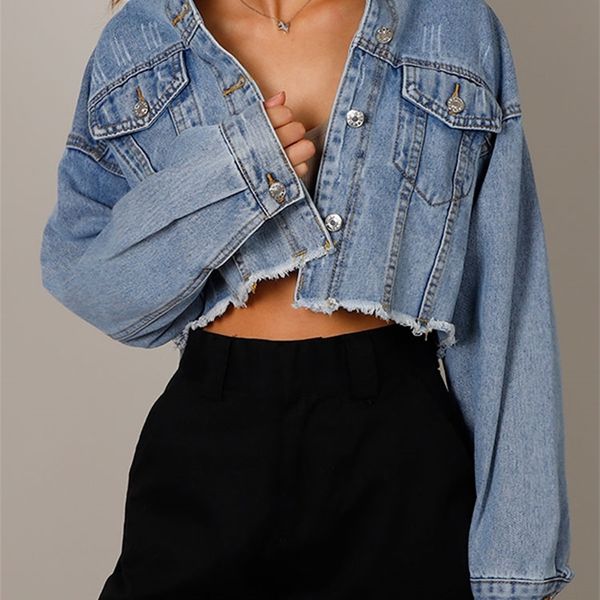 women s jackets autumn denim cropped jacket female pockets hole short jean ladies fashion button casual solid coats 220913, Black;brown
women s jackets autumn denim cropped jacket female pockets hole short jean ladies fashion button casual solid coats 220913, Black;brown