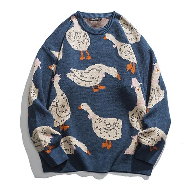 men s sweaters japanese knitted sweater men cartoon animal duck goose print pullover harajuku casual o neck oversize streetwear fall 220913, White;black
men s sweaters japanese knitted sweater men cartoon animal duck goose print pullover harajuku casual o neck oversize streetwear fall 220913, White;black