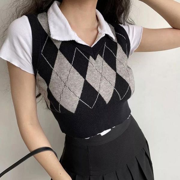 women's vests stylish knitting women student vest rhombus plaid pattern knitted rhombus plaid pattern short sweater vest 220913, Black;white
women's vests stylish knitting women student vest rhombus plaid pattern knitted rhombus plaid pattern short sweater vest 220913, Black;white