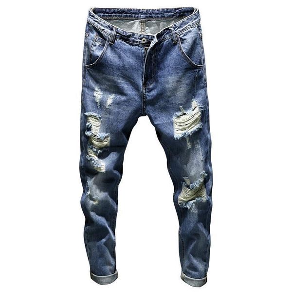 22ss men's trend of big hole jeans in spring and summer japanese scraped slim leggings youth straight baggy beggars pants, Blue
22ss men's trend of big hole jeans in spring and summer japanese scraped slim leggings youth straight baggy beggars pants, Blue