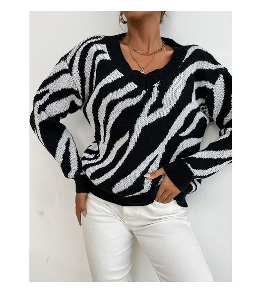 women s sweaters autumn zebra knitting sweater black v neck long sleeve female fashion elegant wild girl ladies clothes 220913, White;black
women s sweaters autumn zebra knitting sweater black v neck long sleeve female fashion elegant wild girl ladies clothes 220913, White;black