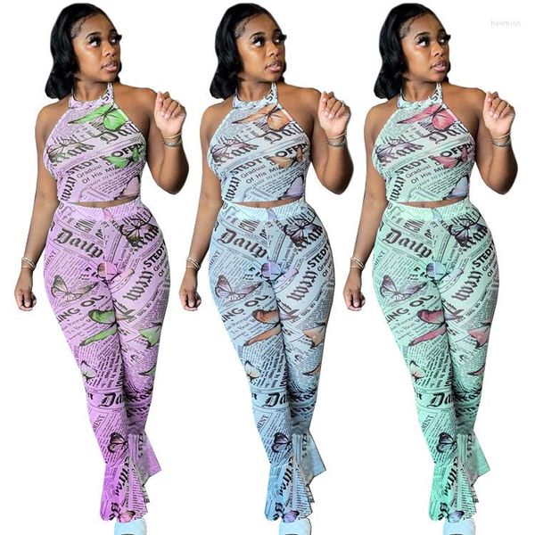 women's two piece pants zaggin 2022 summer women letter printing 2-color 2-piece set lady halter sleeveless flare leg long pant, White
women's two piece pants zaggin 2022 summer women letter printing 2-color 2-piece set lady halter sleeveless flare leg long pant, White