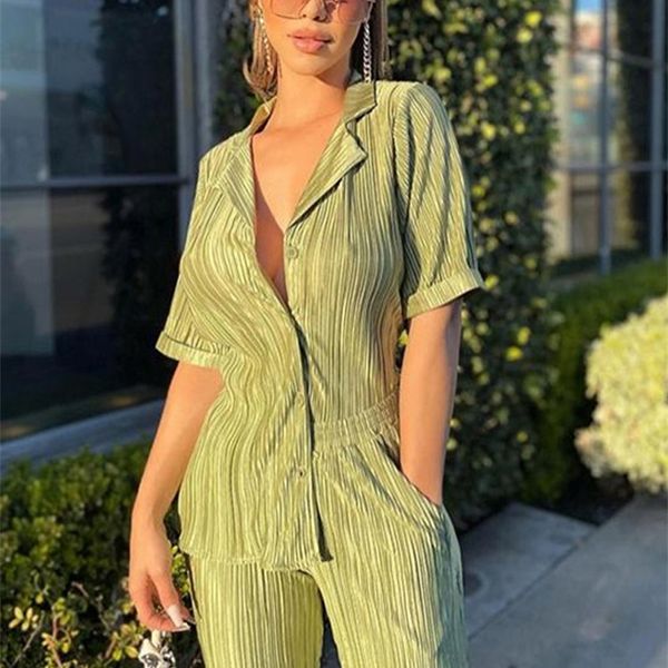women's two piece pants summer short sleeve shirts set women 2 pieces green pleated trousers suits female casual high waist wide up pan, White
women's two piece pants summer short sleeve shirts set women 2 pieces green pleated trousers suits female casual high waist wide up pan, White