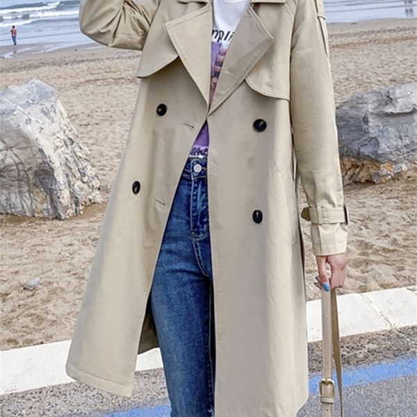 women's trench coats aelegantmis women casual long with sashes double breasted windbreaker chic office ladies outerwear 220913, Tan;black
women's trench coats aelegantmis women casual long with sashes double breasted windbreaker chic office ladies outerwear 220913, Tan;black