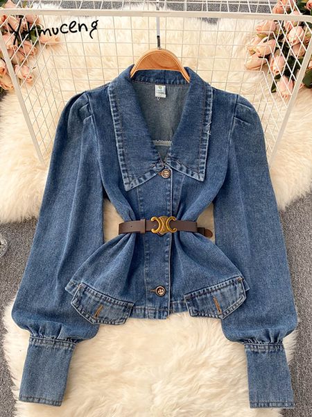 women s jackets french short denim jacket with belt women casual elegant pockets single breasted long puff sleeve ladies coats and 220913, Black;brown
women s jackets french short denim jacket with belt women casual elegant pockets single breasted long puff sleeve ladies coats and 220913, Black;brown