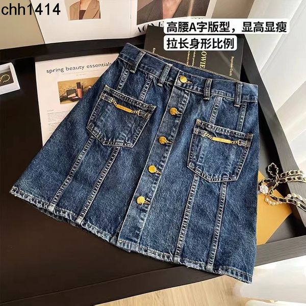 20221 new metal button a-shaped denim skirt short skirt design sense, Black
