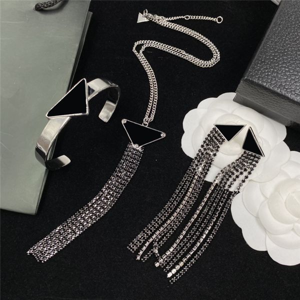 stylish triangle long tassel necklaces letters designer open size bangles metal chain pendant earrings with box, Black
stylish triangle long tassel necklaces letters designer open size bangles metal chain pendant earrings with box, Black