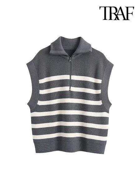 women's vests traf women fashion front zip loose striped knit vest sweater vintage high neck sleeveless female waistcoat chic 220913, Black;white
women's vests traf women fashion front zip loose striped knit vest sweater vintage high neck sleeveless female waistcoat chic 220913, Black;white