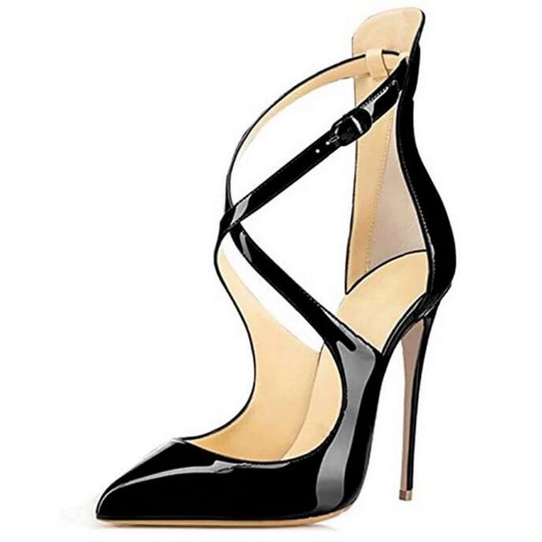 12cm thin high heel shoes women's pumps red bottom pointed toe wedding shoes party patent leather cross strap stiletto heels ankle stra, Black
12cm thin high heel shoes women's pumps red bottom pointed toe wedding shoes party patent leather cross strap stiletto heels ankle stra, Black