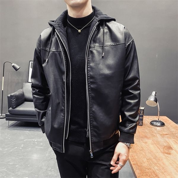 men's leather faux spring and autumn casual loose pu long-sleeved jacket fake two-piece hooded design soft for men 220913, Black
men's leather faux spring and autumn casual loose pu long-sleeved jacket fake two-piece hooded design soft for men 220913, Black