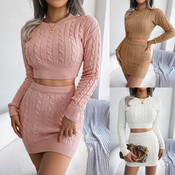 women sets two piece dress casual twist cropped sweater bag hip skirt knitted suit women's clothing, White
women sets two piece dress casual twist cropped sweater bag hip skirt knitted suit women's clothing, White