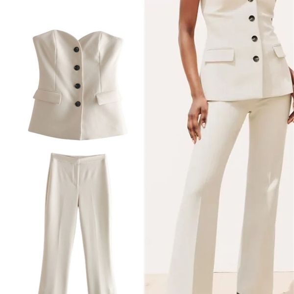 women's two piece pants traf za ree woman 2 pieces vest sets single breasteed filp over underwear vest split straight trousers causal w, White
women's two piece pants traf za ree woman 2 pieces vest sets single breasteed filp over underwear vest split straight trousers causal w, White