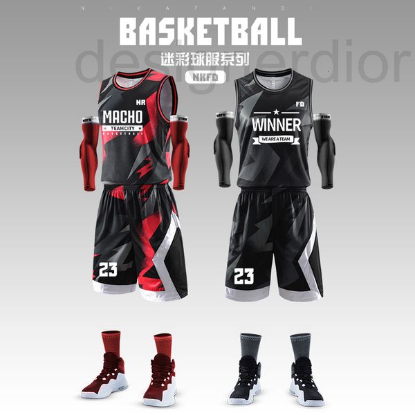 basketball sets designer suit men's street camouflage game sportswear group purchase student vest training team uniform printed jersey, Black;red
basketball sets designer suit men's street camouflage game sportswear group purchase student vest training team uniform printed jersey, Black;red