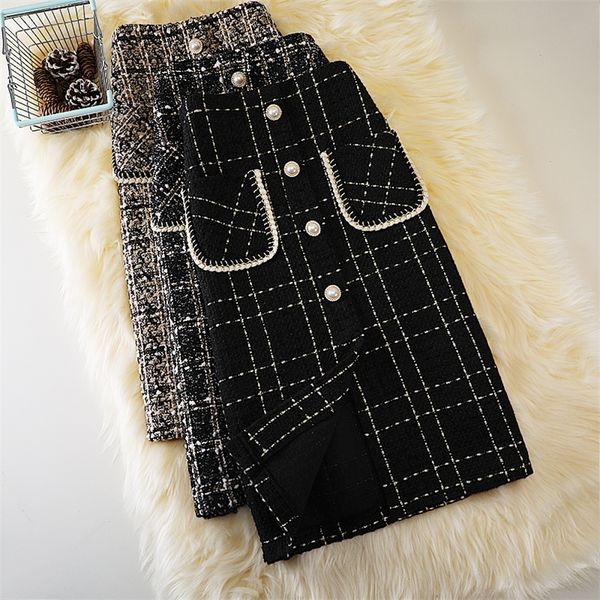 skirts winter tweedxiaoxiangfeng highwaist plaid woolen aline female autumn and midlength tweed thin onestep hip 220913, Black 
skirts winter tweedxiaoxiangfeng highwaist plaid woolen aline female autumn and midlength tweed thin onestep hip 220913, Black