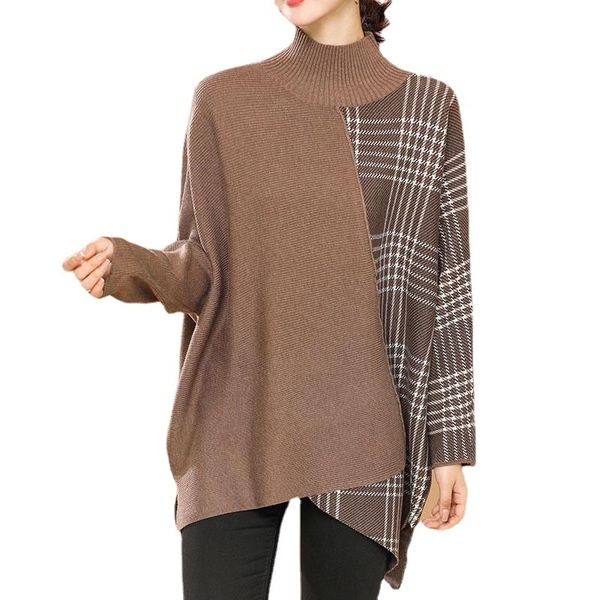 women s sweaters half high neck stitching plaid sweater women autumn winter style korean mid length fashion asymmetrical 220913, White;black
women s sweaters half high neck stitching plaid sweater women autumn winter style korean mid length fashion asymmetrical 220913, White;black