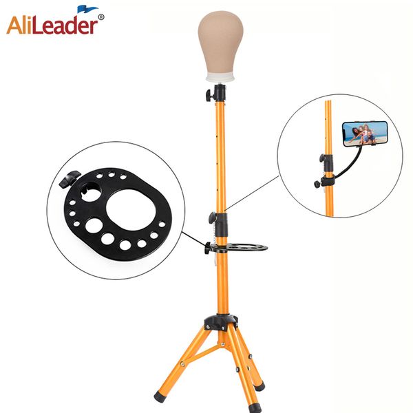 

wig stand alileader golden color aluminum alloy mannequin training wig head holder tripod adjustable stands holder clamp 220913, White