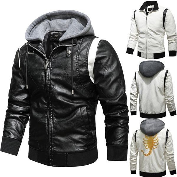men's leather faux autumn winter bomber jacket men scorpion embroidery hooded pu motorcycle mens s and coats 220913, Black
men's leather faux autumn winter bomber jacket men scorpion embroidery hooded pu motorcycle mens s and coats 220913, Black
