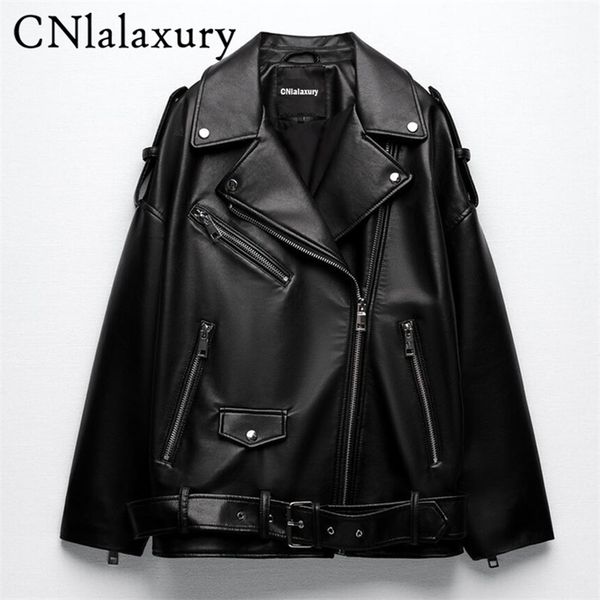 men's leather faux cnlalaxury jacket women casual pu loose motorcycle outwear female streetwear oversized coat korean chic spring 22091, Black
men's leather faux cnlalaxury jacket women casual pu loose motorcycle outwear female streetwear oversized coat korean chic spring 22091, Black