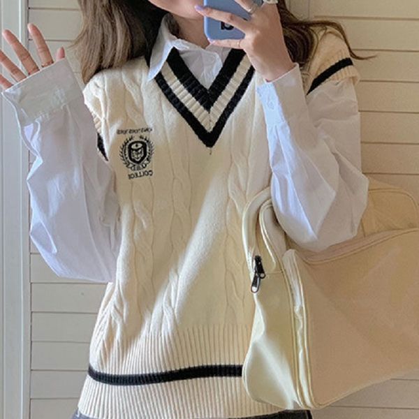 women's vests deeptown preppy style knitted sweater vest v-neck oversize korean fashion sleeveless youth jumper casual white pullover f, Black;white
women's vests deeptown preppy style knitted sweater vest v-neck oversize korean fashion sleeveless youth jumper casual white pullover f, Black;white