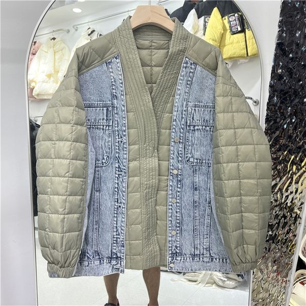 womens down parkas women denim patchwork down jacket casual style autumn winter white duck down coats and parkas female outwear 220914, Black
womens down parkas women denim patchwork down jacket casual style autumn winter white duck down coats and parkas female outwear 220914, Black