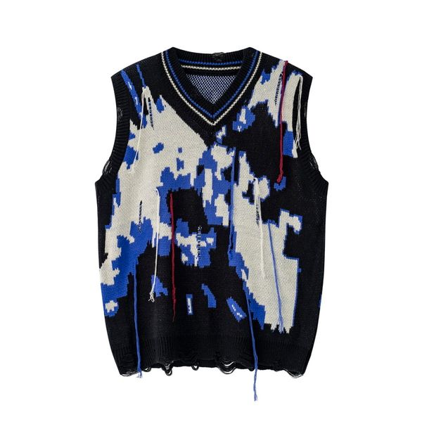 men s sweaters oversize colorblock knitted vest men round neck ripped sleeveless hip hop hole tassel knitwear for women streetwear 220914, White;black
men s sweaters oversize colorblock knitted vest men round neck ripped sleeveless hip hop hole tassel knitwear for women streetwear 220914, White;black