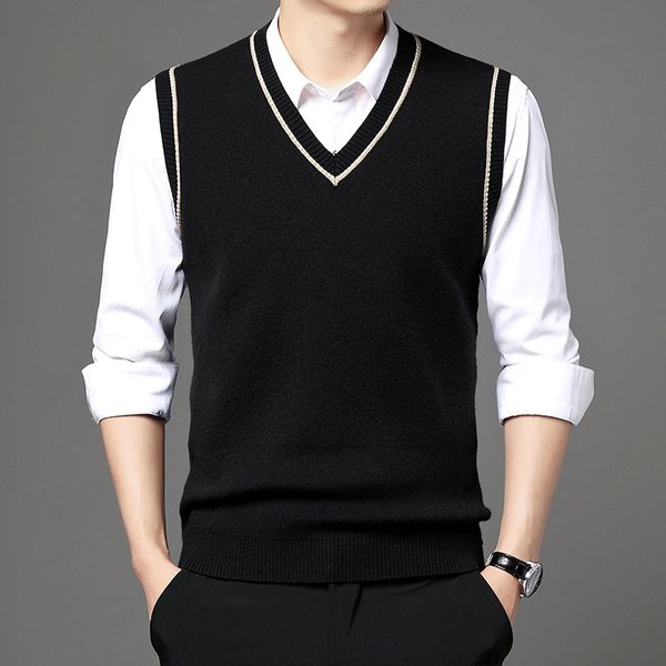 men s sweaters pure wool sweater vest spring v neck sleeveless for young and middle aged people 220914, White;black
men s sweaters pure wool sweater vest spring v neck sleeveless for young and middle aged people 220914, White;black