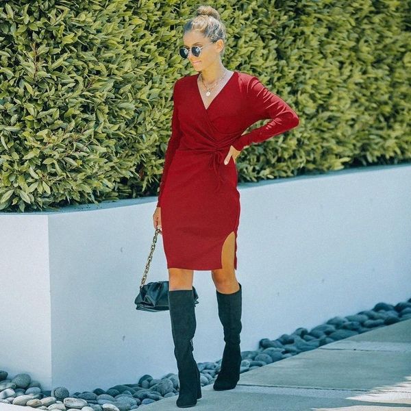 casual dresses long sleeve dress women autumn fashion v neck waist-controlled slim package hit drawstring side slit u4ey#, Black;gray
casual dresses long sleeve dress women autumn fashion v neck waist-controlled slim package hit drawstring side slit u4ey#, Black;gray
