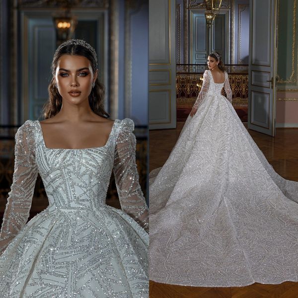 shiny crystal dubai ball gown wedding dresses sequined bridal gowns long sleeve arabic square neck robes de mariee, White
shiny crystal dubai ball gown wedding dresses sequined bridal gowns long sleeve arabic square neck robes de mariee, White
