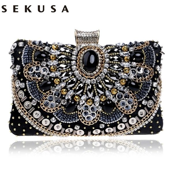 evening bags sekusa small beaded clutch purse elegant black wedding party handbag metal chain shoulder 220913
evening bags sekusa small beaded clutch purse elegant black wedding party handbag metal chain shoulder 220913