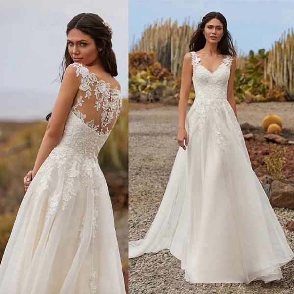 illusion a line wedding dress 2022 v neck sleeveless lace applique bridal gown custom made country wedding dresses, White
illusion a line wedding dress 2022 v neck sleeveless lace applique bridal gown custom made country wedding dresses, White
