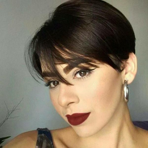 short pixie cut none lace wig colored brazilian machine made lace front human hair wigs, Black;brown
short pixie cut none lace wig colored brazilian machine made lace front human hair wigs, Black;brown