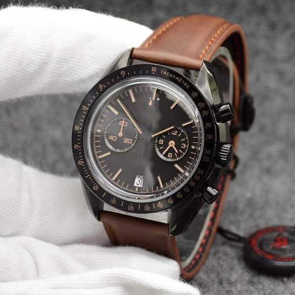 44mm quartz chronograph black dial mens watches moonwatch brown leather strap dark side of the ring showing tachymeter markings wristwatches
44mm quartz chronograph black dial mens watches moonwatch brown leather strap dark side of the ring showing tachymeter markings wristwatches
