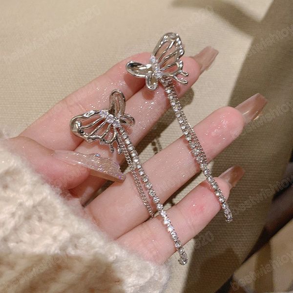 korean micro pave zircon butterfly dangle earrings for women fashion rhinestone long tassel jewelry brinco gifts, Silver
korean micro pave zircon butterfly dangle earrings for women fashion rhinestone long tassel jewelry brinco gifts, Silver