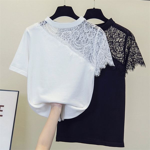 women's knits tees size -4xl women lace kint sweater short sleeve o neck fashion patchwork summer thin kint oversized pullover female, White
women's knits tees size -4xl women lace kint sweater short sleeve o neck fashion patchwork summer thin kint oversized pullover female, White