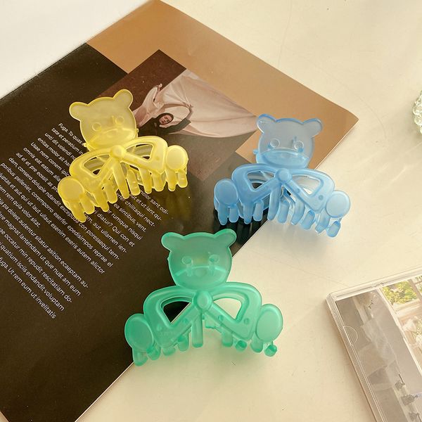 

transparent frosted bear shape hair clamps clips women medium plastic animal hair claws length 8 cm hairpins for lady headdress ponytail jew, Slivery;golden